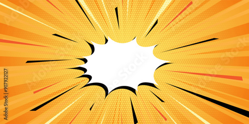 Pop Art Comic Book Explosion Background, colorful Retro Halftone Style with speech bubble yellow stripes