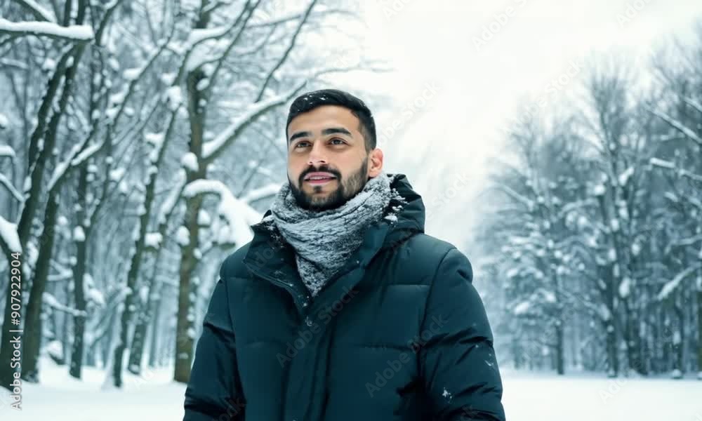 Mixed Race Man on the Snow in Winter in the Park Mixed Race Man on the Snow in Winter in the Park