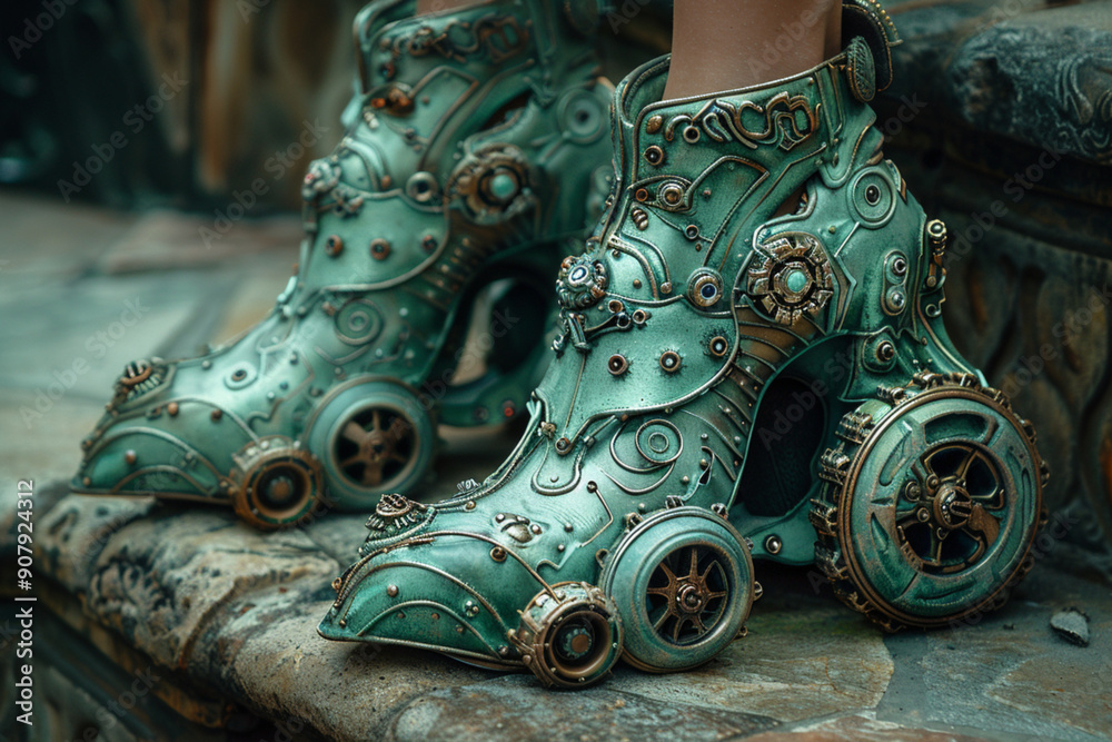 Fototapeta premium Modern futuristic design of avant-garde shoes as a concept idea for making a fashion collection.