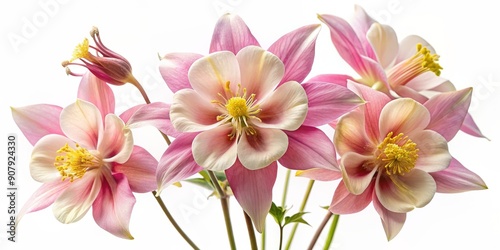Wallpaper Mural Delicate pink petals and golden centers of columbine flowers unfurl against a pristine white background, showcasing intricate details and soft, romantic beauty. Torontodigital.ca