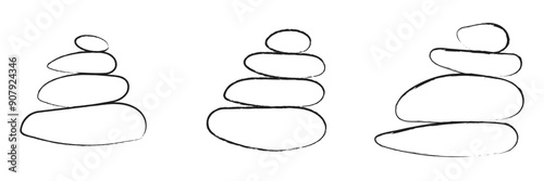 Balanced Zen stone logo template Vector Zen yoga stones stack or spa pebbles black and white graphic line illustration.