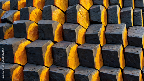 columnar basalt with distinctive hexagonal patterns photo