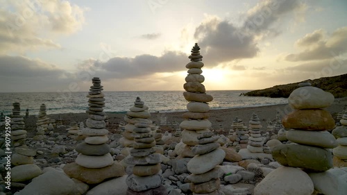 Balance stone balance tower on the beach