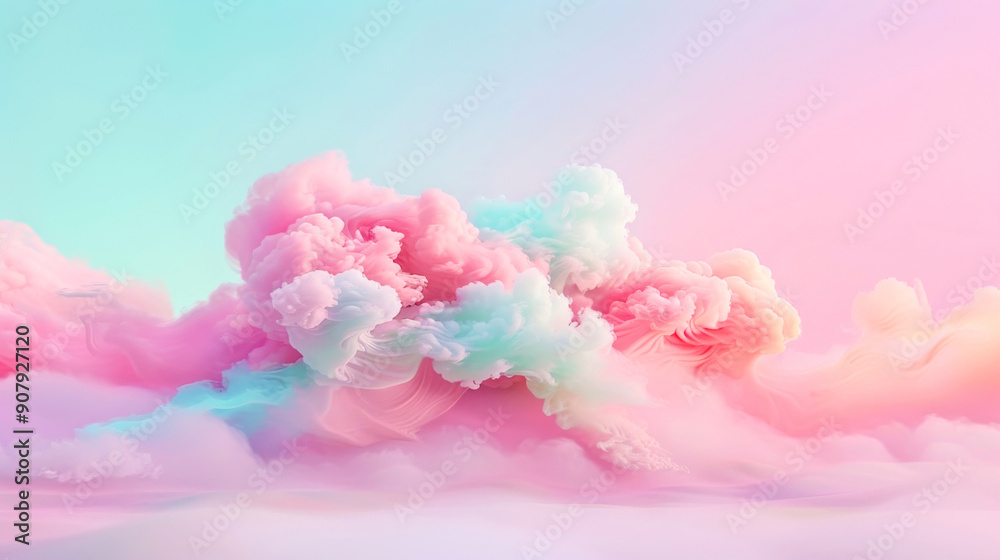Dreamy landscape of pink and blue cotton candy-like clouds during sunrise or sunset, creating a serene and whimsical atmosphere Dreamy landscape of pink and blue cotton candy-like clouds during sunrise or sunset, creating a serene and whimsical atmosphere