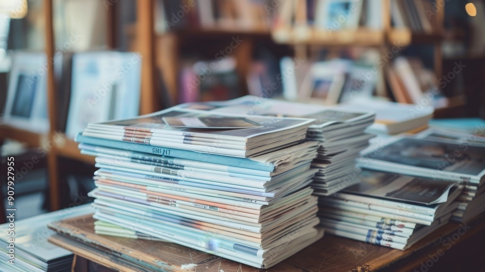Stack of Magazines on a Wooden Table. Stack of Magazines on a Wooden Table.