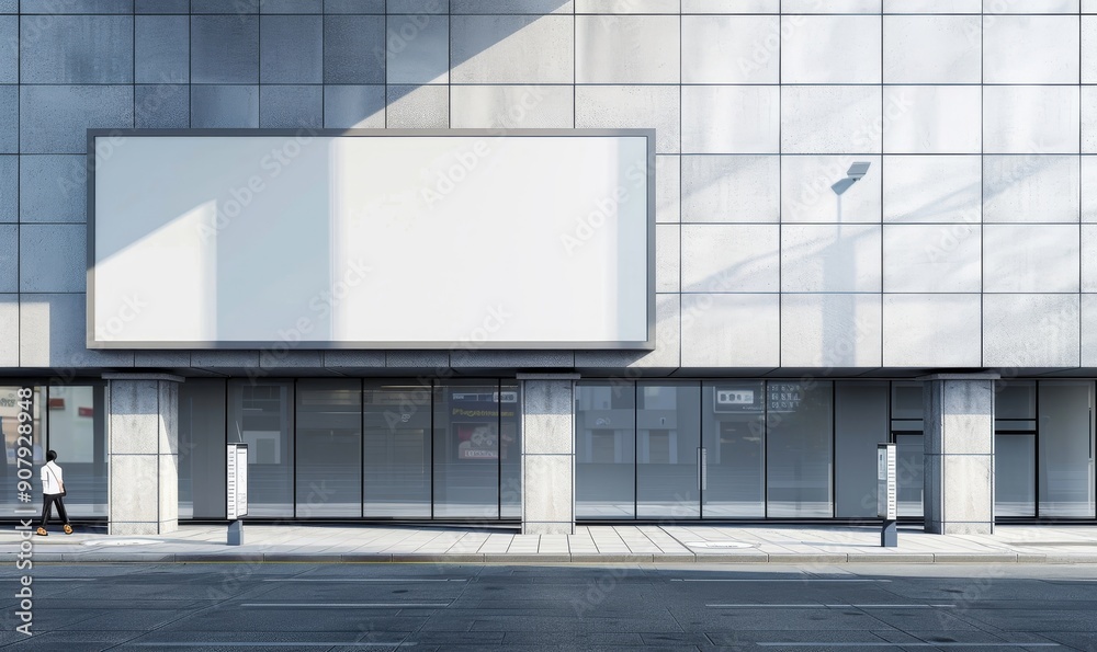 Modern building facade with blank banner for ad display, light and sleek design, outdoor background. Generative AI Modern building facade with blank banner for ad display, light and sleek design, outdoor background. Generative AI