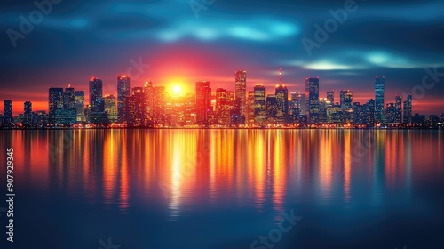 city blurring lights abstract circular bokeh on a blue background