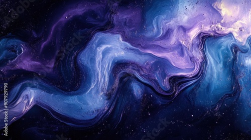 Abstract fluid shapes in deep blues and purples, organic shapes, calming and serene