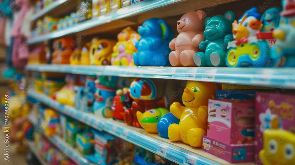 Colorful Toys on a Shelf. Colorful Toys on a Shelf.