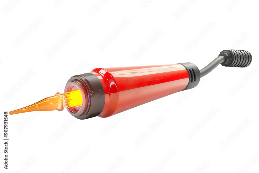 3D illustration of a futuristic red soldering iron with a glowing tip, isolated on a white background. 3D illustration of a futuristic red soldering iron with a glowing tip, isolated on a white background.