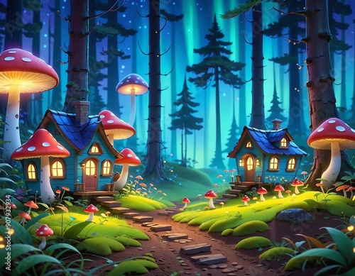 A magical background with a misty night forest