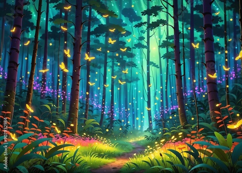 Magical fairy-tale night forest