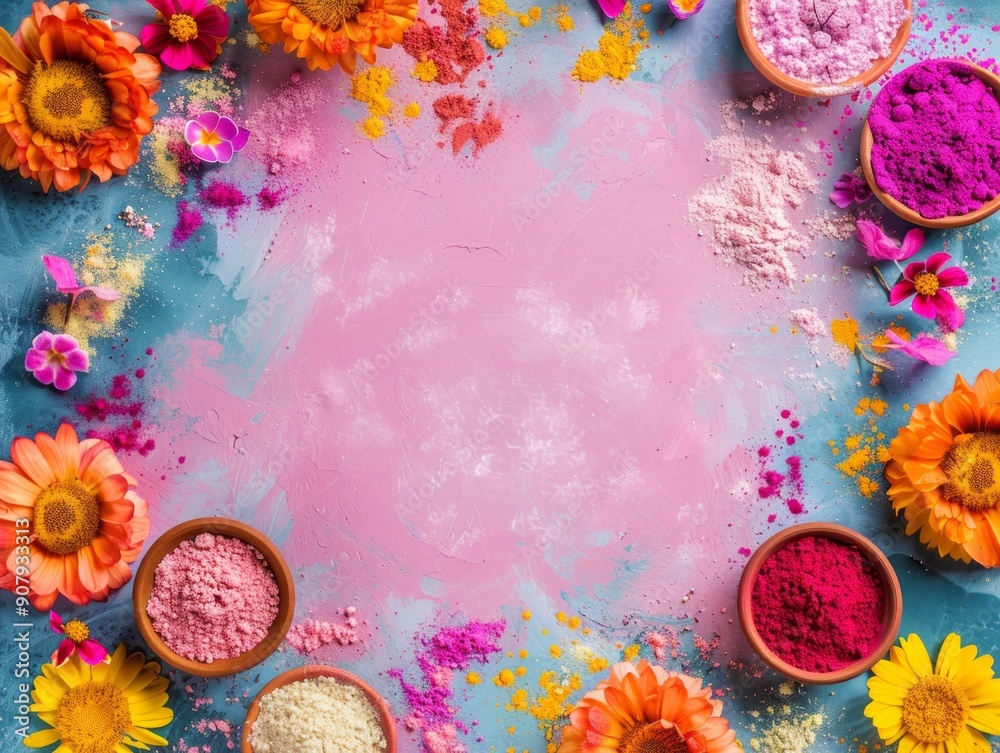 Medium shot of a colorful makarsankranti poster, themed background, bright tonality.