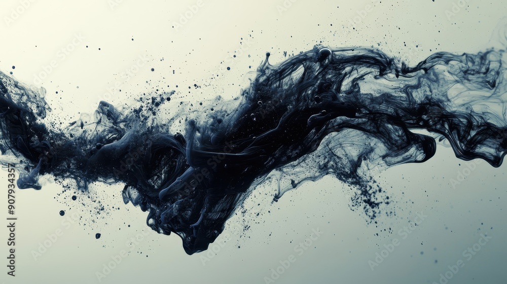 Ink drops in water forming complex fractal shapes, organic shapes, artistic and fluid Ink drops in water forming complex fractal shapes, organic shapes, artistic and fluid