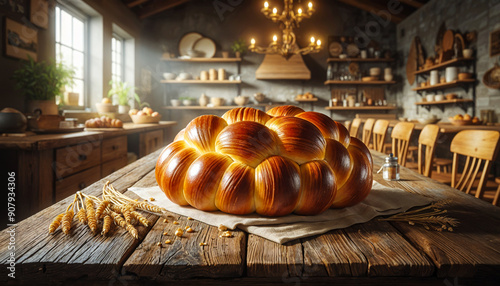 Challah bread for hanukkah | Jewish traditional holiday bread photo