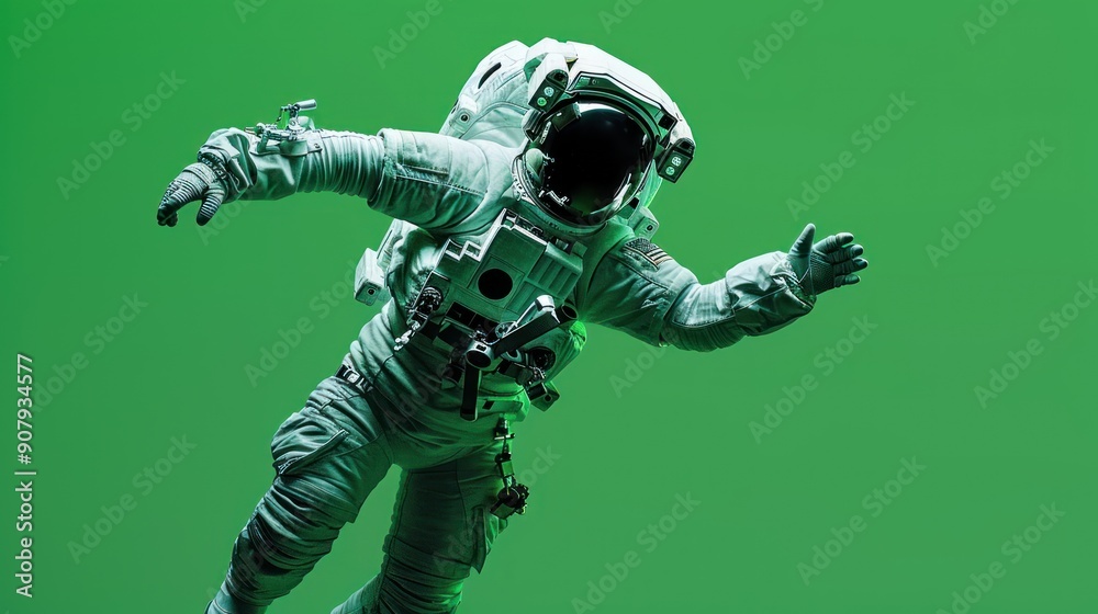Astronaut floating on green screen background Astronaut floating on green screen background
