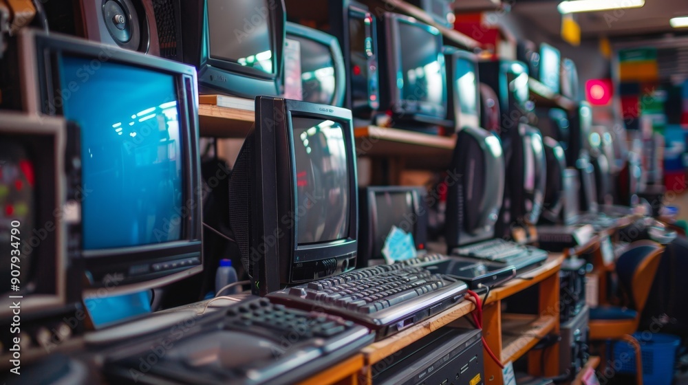 Old Televisions and Computers in a Shop. Old Televisions and Computers in a Shop.