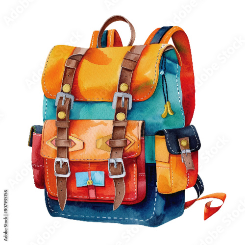 Vibrant, multicolored leather backpack featuring adjustable brown straps and buckles, perfect for both style and functionality.Colorful Leather Backpack with Stylish Straps

