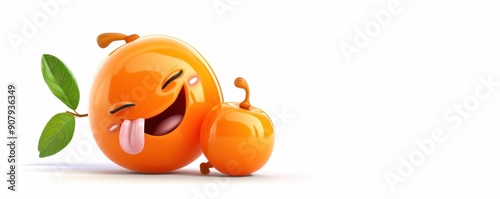 Wallpaper Mural Joyful cartoon orange character with a big laugh, eyes closed, and a green leaf, displaying a playful and happy attitude. Torontodigital.ca