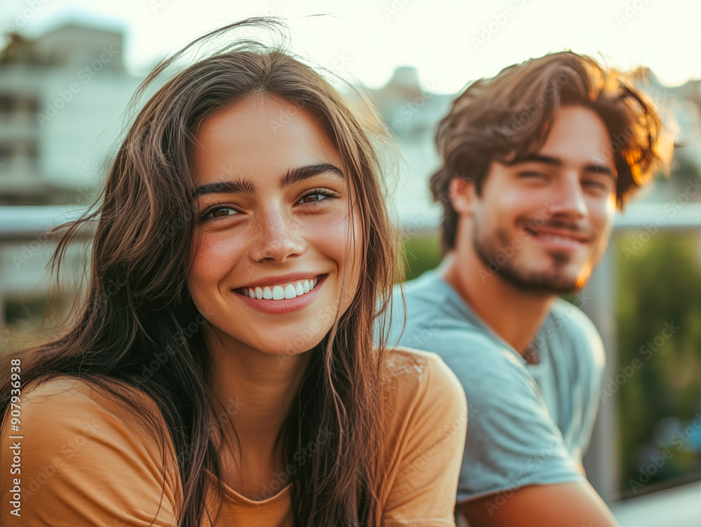Portrait of smiling woman sitting with boyfriend Portrait of smiling woman sitting with boyfriend