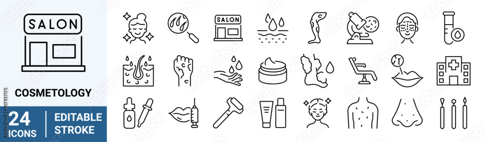 Cosmetology web line icons. Skin regeneration, scar resurfacing. Skin care