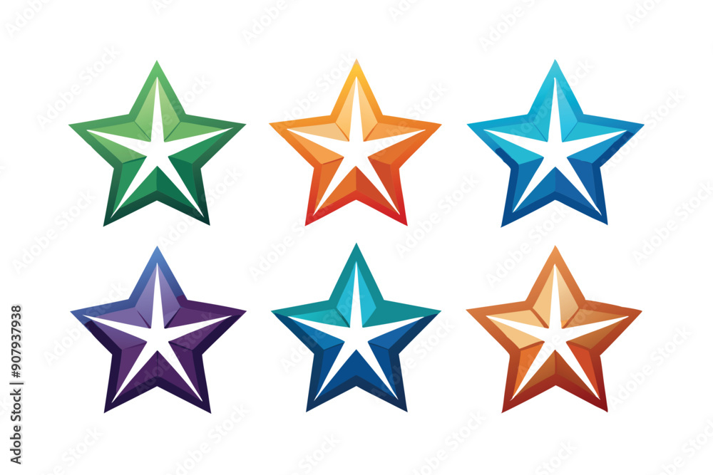 Six Colorful 3D Stars with White Center Six Colorful 3D Stars with White Center