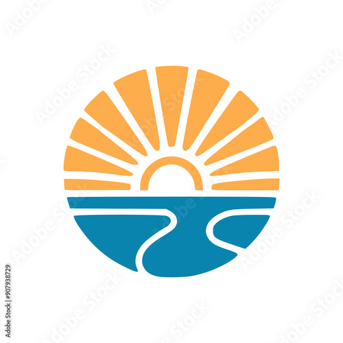 sun sea modern logo vector illustration template design