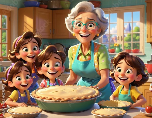 A cute grandmother cooks pies