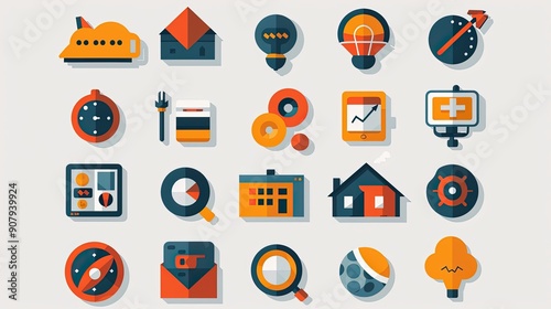 Flat design, basic trendy icons, uncomplicated style
