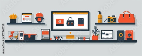Flat design, sleek e-commerce website, contemporary layout