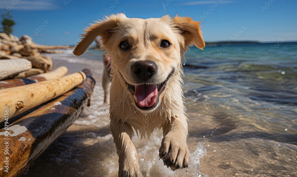 Dog Running on Beach Towards Camera Dog Running on Beach Towards Camera