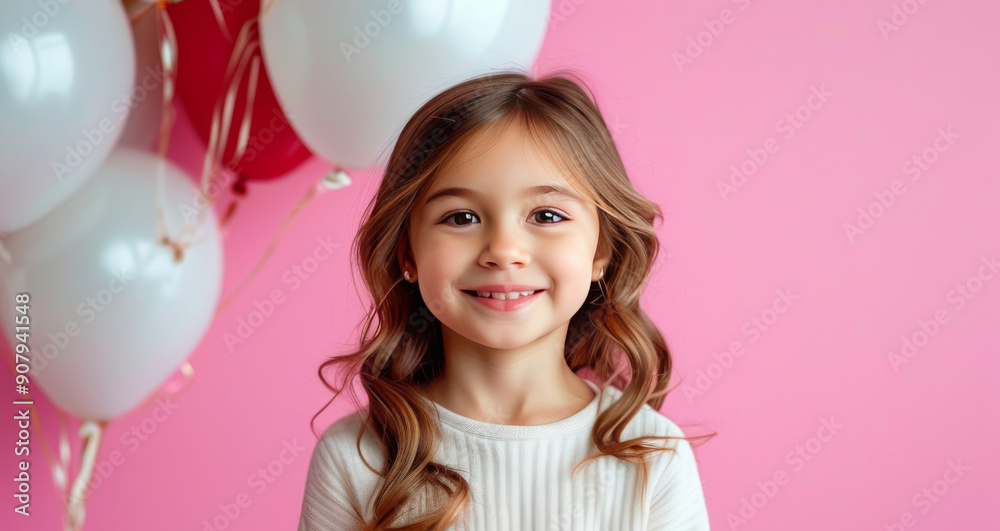 Smiling girl holding balloons Smiling girl holding balloons