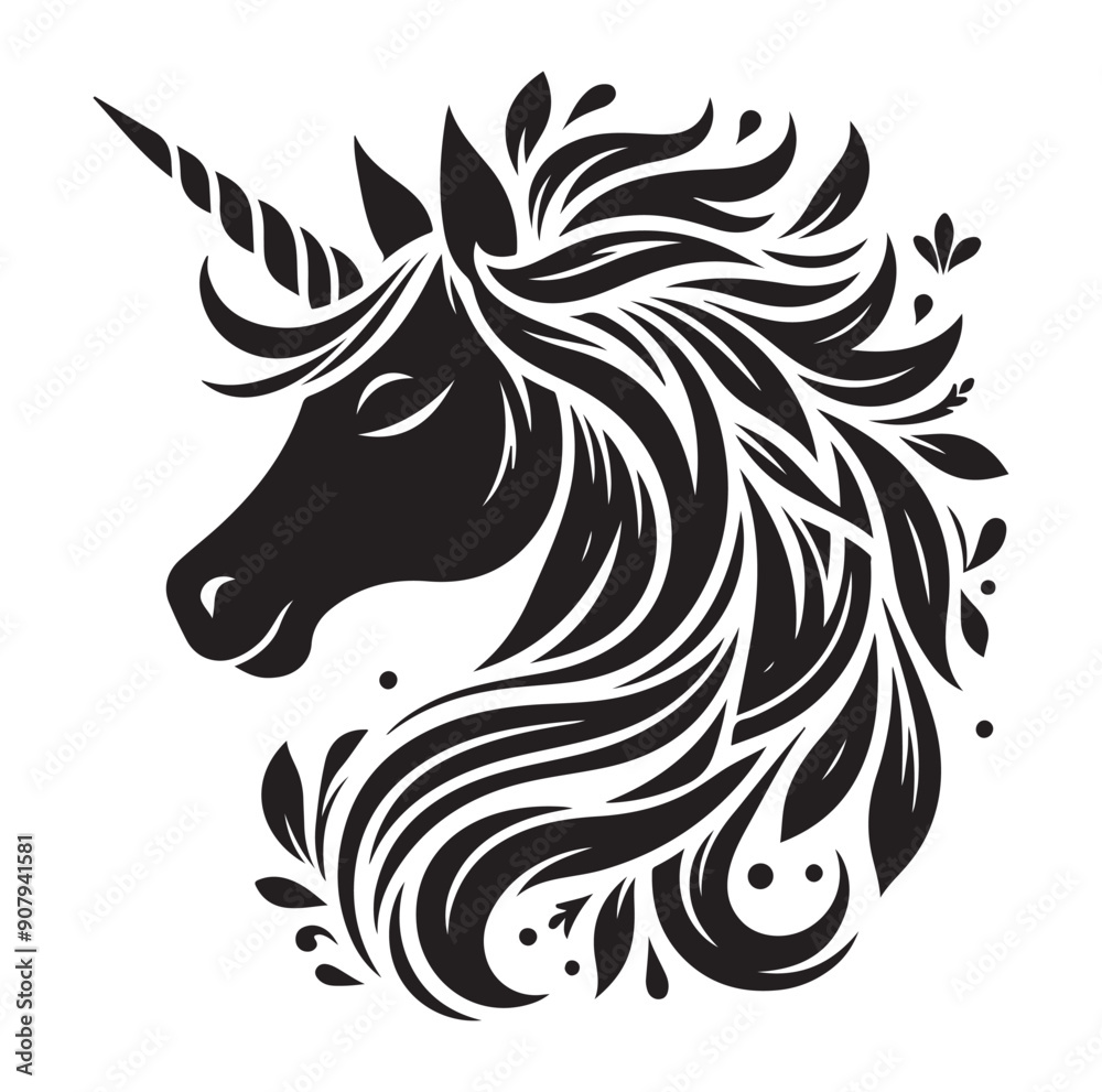custom made wallpaper toronto digitalUnicorn simple vector silhouette black and white.