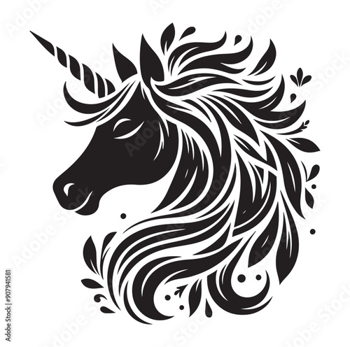 Wallpaper Mural Unicorn simple vector silhouette black and white. Torontodigital.ca