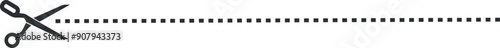 Dotted line for cut here sign. Paper scissors symbol