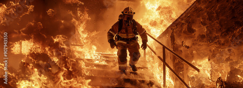 Fearless Firefighter Confronts Blaze Climbing Stairs as Inferno Rages