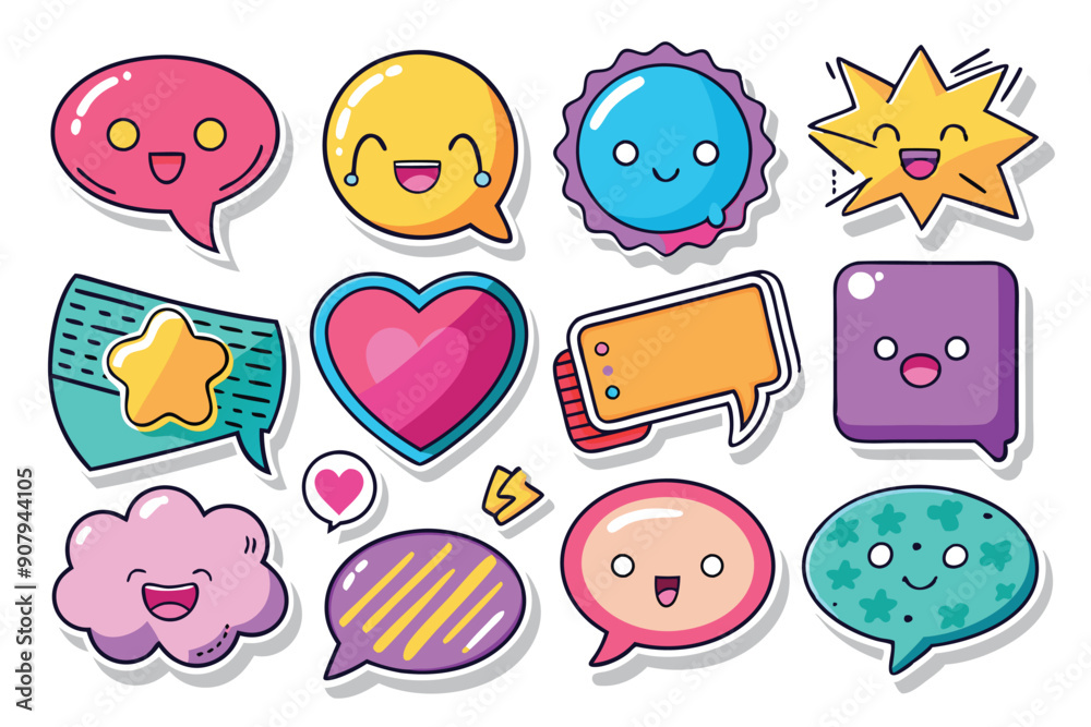 Cute Cartoon Speech Bubbles with Happy Faces Cute Cartoon Speech Bubbles with Happy Faces