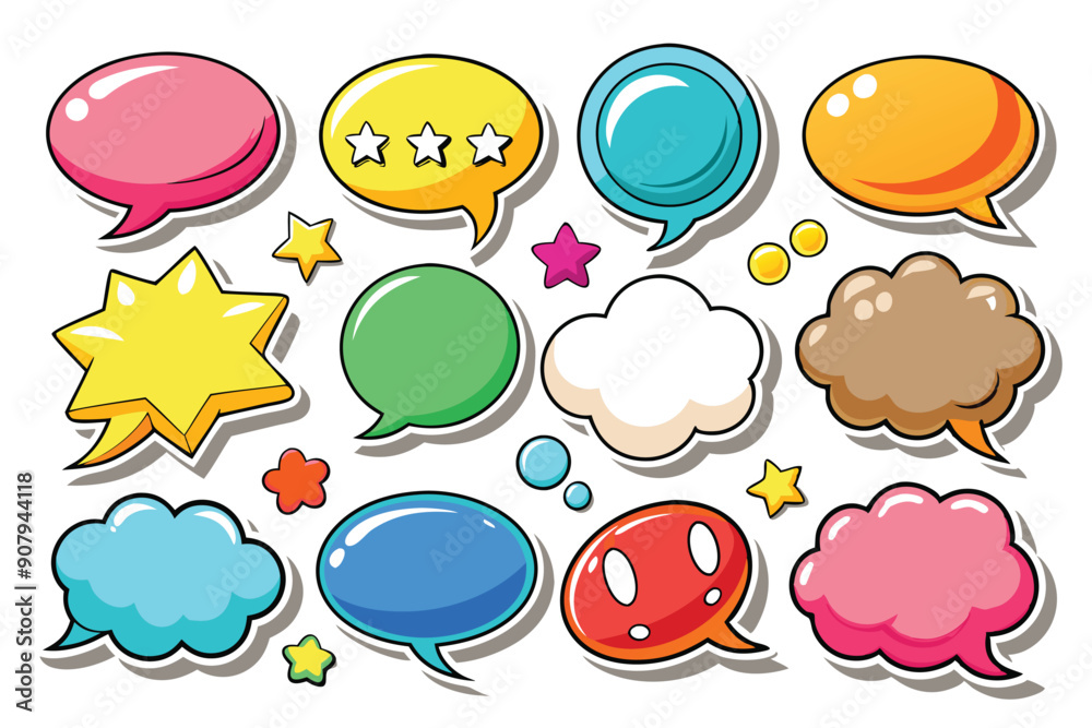 Colorful Cartoon Speech Bubbles with Stars and Dots
