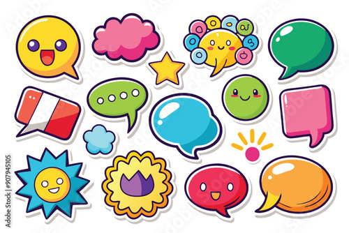 A Colorful Set of Cartoon Speech Bubbles with Emojis