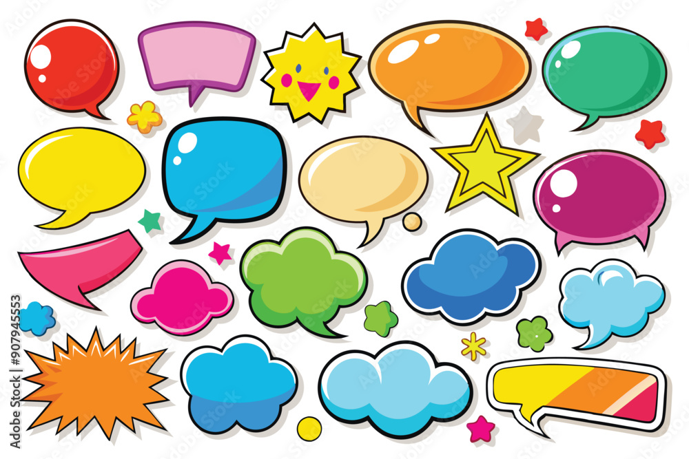 A Collection of Colorful Cartoon Speech Bubbles and Stars A Collection of Colorful Cartoon Speech Bubbles and Stars