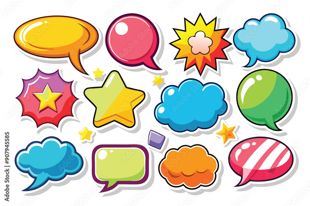 Colorful Cartoon Speech Bubbles and Stars Colorful Cartoon Speech Bubbles and Stars
