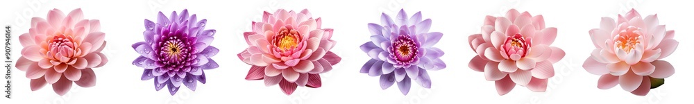 Set of lotus flowers. Isolated on a transparent background.
Set of lotus flowers. Isolated on a transparent background.