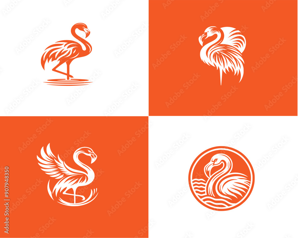 silhouette flamingo vector logo template