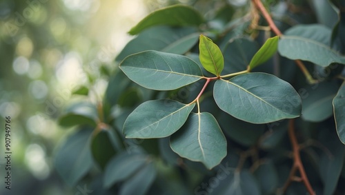 Close-up of eucalyptus leaves Natural background.