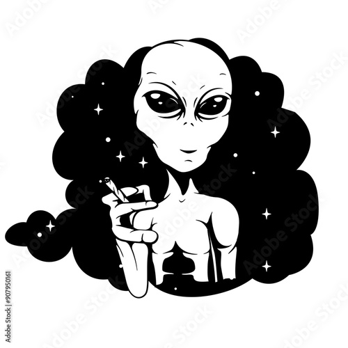 Alien | Alien Weed | Four Twenty | Smoking Alien Weed | Cannabis | Alien Dream High | Stoned Extraterrestrial | Weed Life | Original Illustration | Vector and Clipart | Cutfile and Stencil