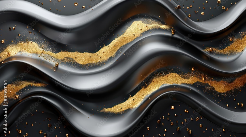 A vibrant display of undulating black and gold patterns creates visual harmony A vibrant display of undulating black and gold patterns creates visual harmony