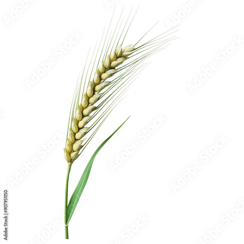 Golden wheat spike isolated on transparent background, ideal for agricultural and harvest themes.

 photo