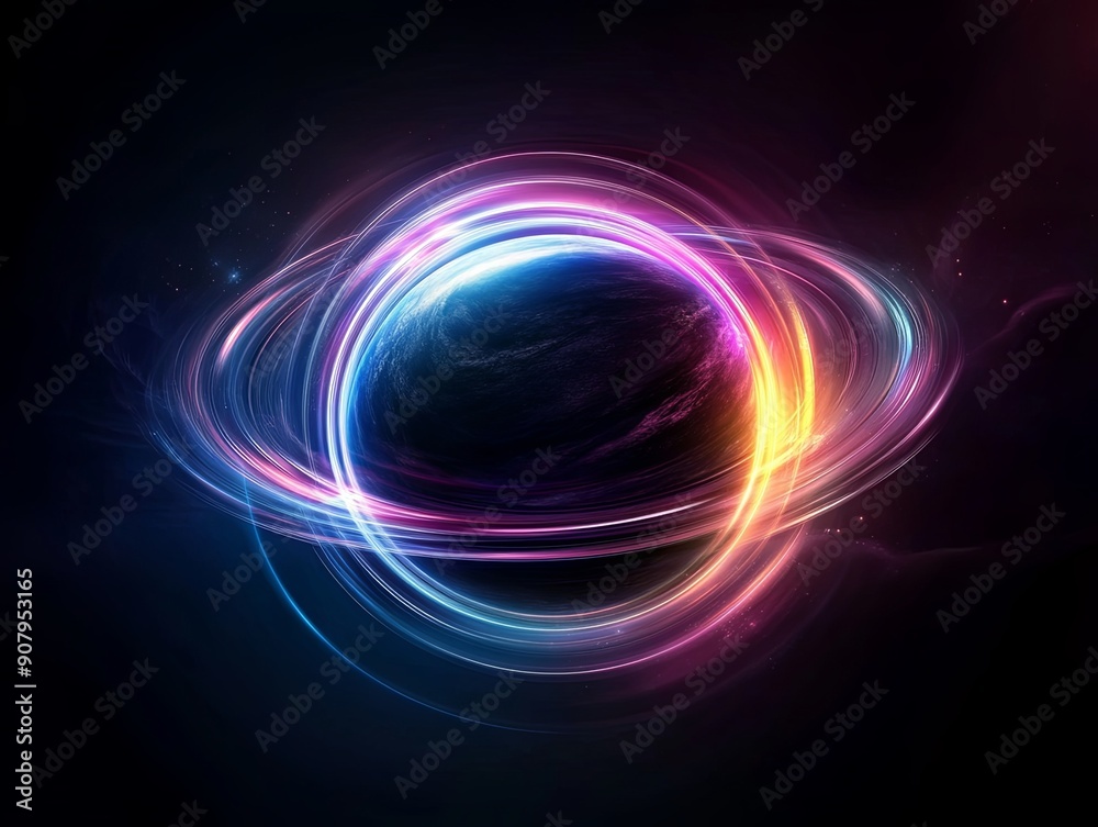 Semi close-up of a colorful planet surrounded by glowing rings, symbolizing fantasy and otherworldly concepts, more clarity with clear light and sharp focus, high detailed Semi close-up of a colorful planet surrounded by glowing rings, symbolizing fantasy and otherworldly concepts, more clarity with clear light and sharp focus, high detailed