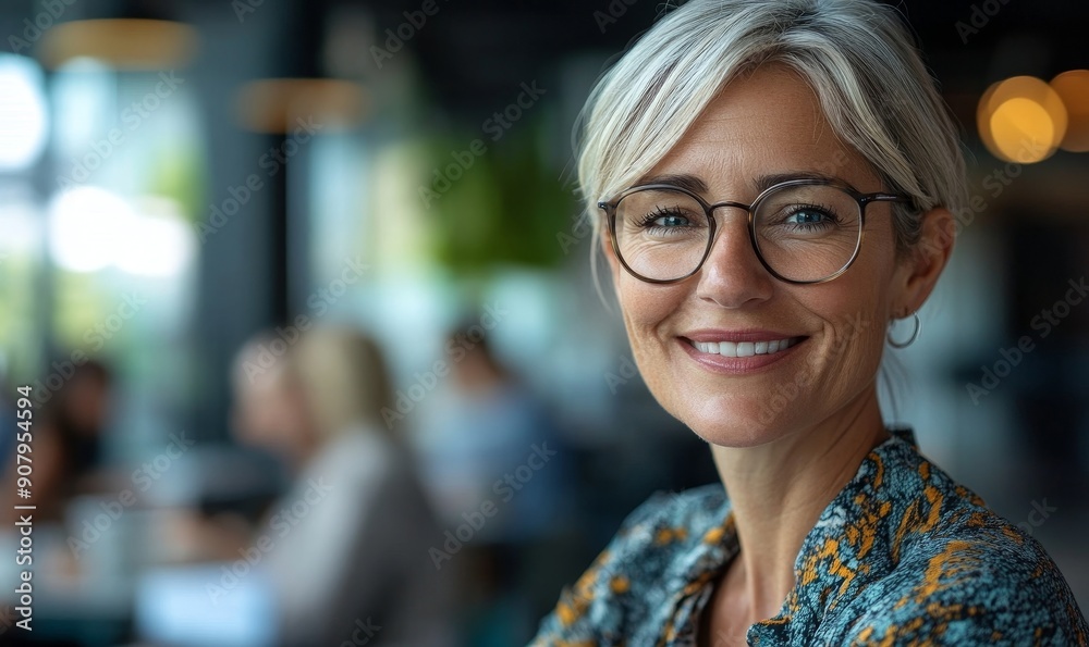 Confident mature businesswoman smiling during a business meeting, Generative AI