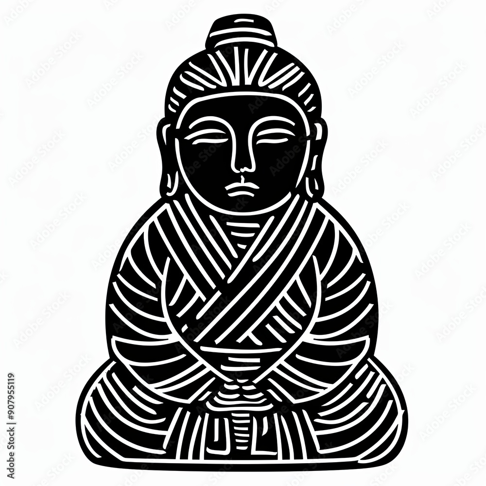 Black and white drawing of a statue of Buddha sitting cross-legged. Religious symbol. Illustration for varied design. Black and white drawing of a statue of Buddha sitting cross-legged. Religious symbol. Illustration for varied design.